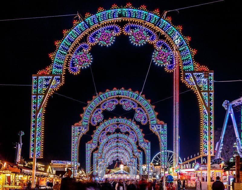 European Christmas Market Light Installation Colorful light installation on a European Christmas Market