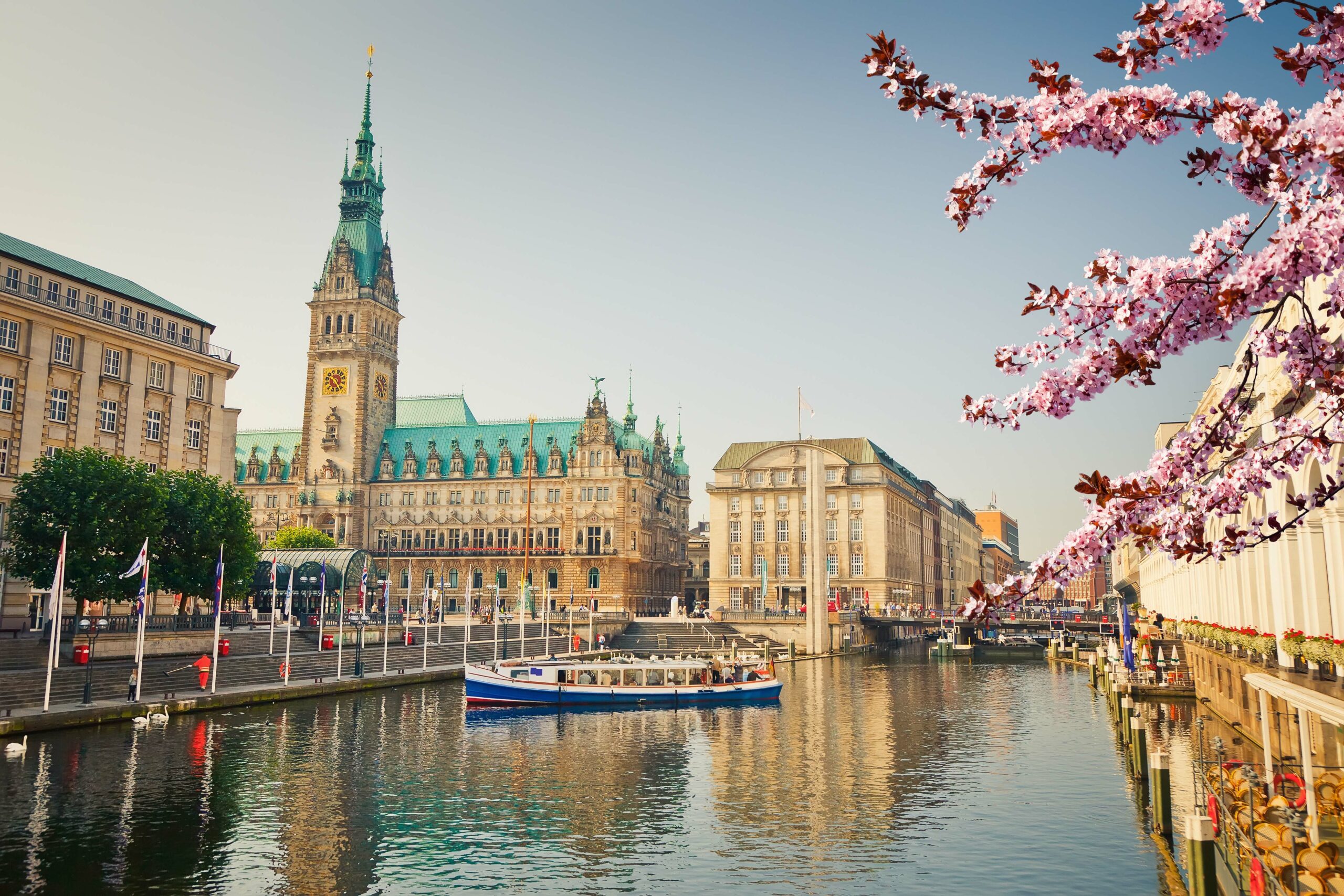 Hamburg townhall and Alster river at spring Hamburg townhall and Alster river at spring
