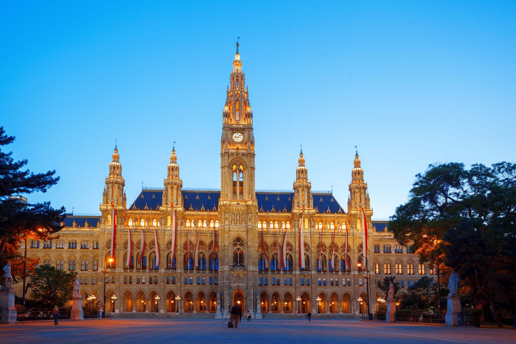 Famous City Hall in the evening, Vienna, Austria