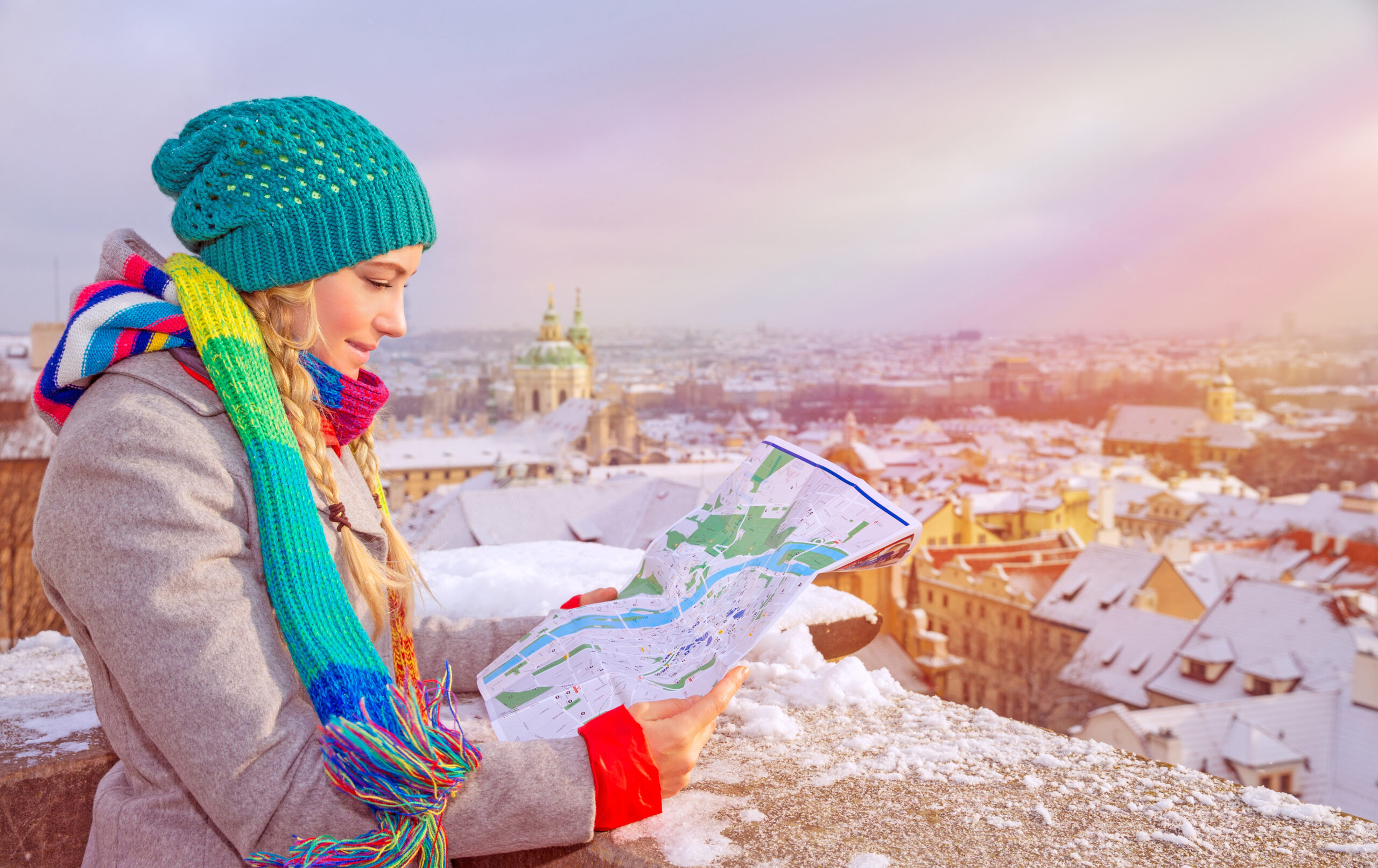 Cute,Traveler,Girl,Searching,Right,Direction,On,The,Map,,Standing Winter Sale