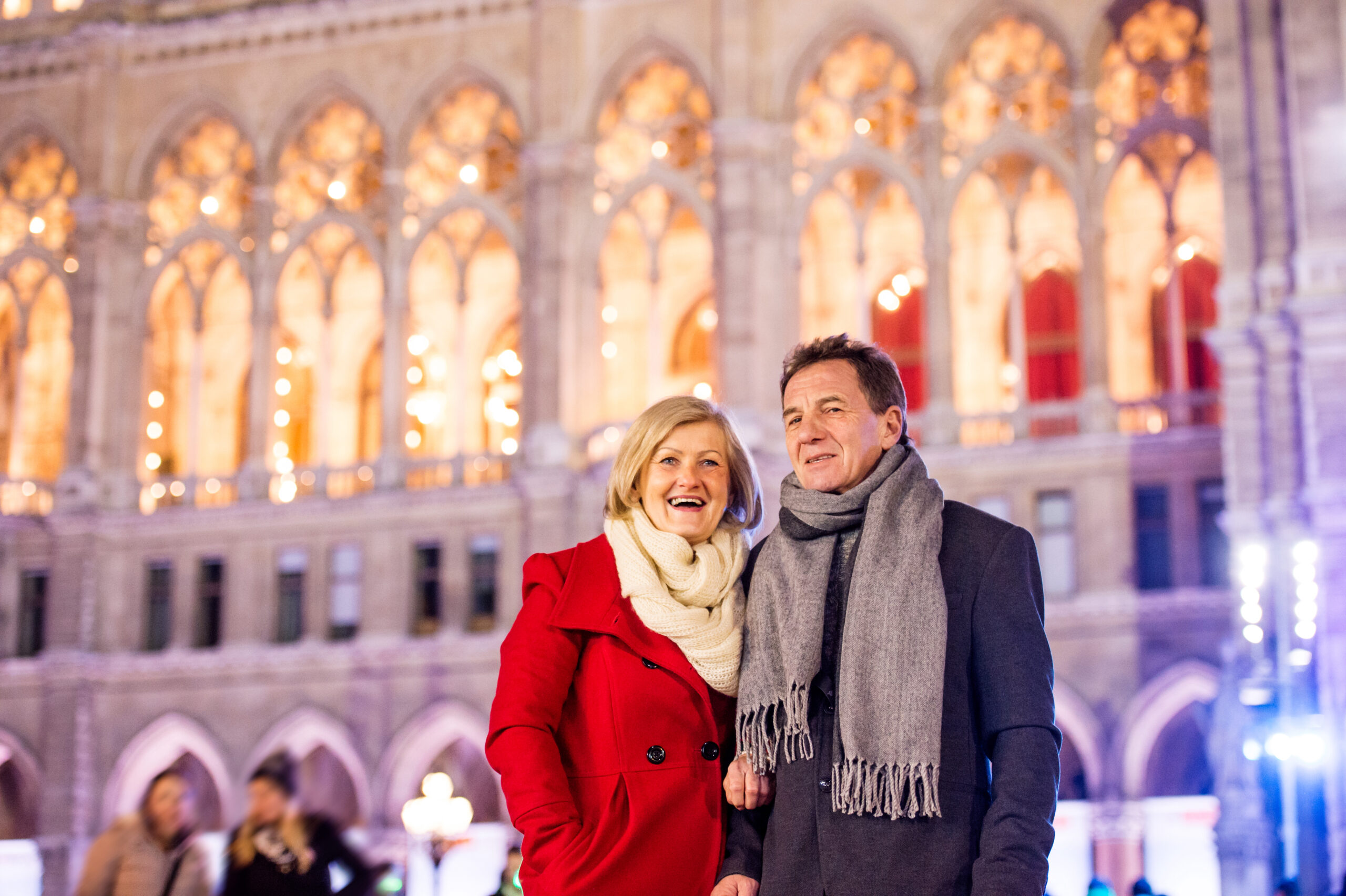 Senior,Couple,Walking,In,Night,City.,Winter,,Historical,Building Winter Sale